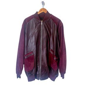 Custom Maroon Suede and Leather Bomber Jacket